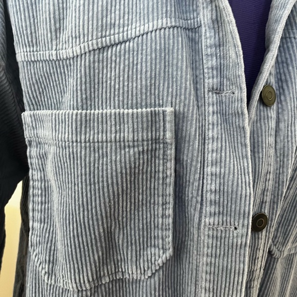 ZARA Light Blue Corduroy Oversized Raw Edge Shacket Jacket Size Medium - Picture 4 of 8